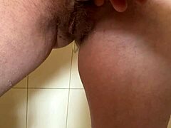 Bold Play with Her Hairy Pussy in Shower