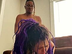 Broke purple dreadhead emo goth takes big black cock in rough doggystyle pounding with creampie
