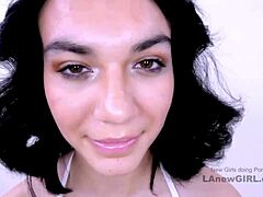 SHY BRUNETTE MODEL SWALLOWS CUM AFTER FUCKING IN POV CASTING ON SOFA!