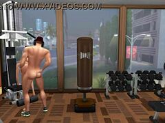 hunky sims 4 guy gets sweaty hot sex after intense gym workout... he blows cumshot on face