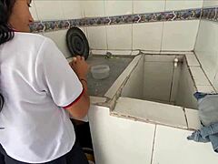 perverted stepdad gets horny watching skinny 18yo stepdaughter wash panties after school and shoves cock in her tight pussy 😈