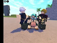 Roblox character Miku appears in a group setting.