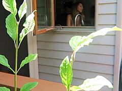 Nikki gets fucked from behind in doggystyle position highlighting her big boobs and tits during intense fucking session