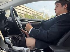 uhh, i'm just stroking my huge dick in the car... feels so good, ya know?