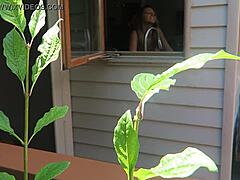 Nikki gets fucked from behind in doggystyle position highlighting her big boobs and tits during intense fucking session