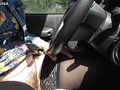 Hairy Mature Flashes Beaver In Car Outdoors