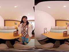 I feel so exposed in this VR cosplay as I masturbate with toys, fingering my boobs in the family restaurant setting.