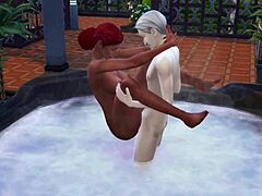 sims 4 characters enjoy rough redhead sex in outdoor jacuzzi