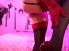 Blonde Blue-Eyed Goddess in Heels and Gloves Poses Pin-Up Style