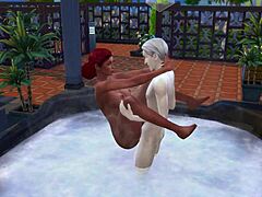 sims 4 characters enjoy rough redhead sex in outdoor jacuzzi
