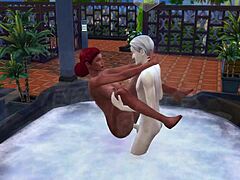 sims 4 characters enjoy rough redhead sex in outdoor jacuzzi