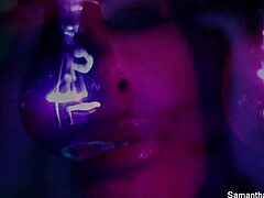 Samantha Saint blonde big tits lesbian action with black pussy oral