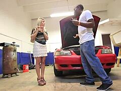 Distraught blonde handles her auto bill by connecting with bbc mechanic in unexpected way