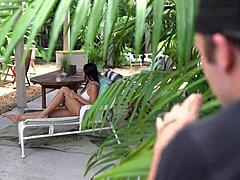 Stepson teases brunette stepmom with big tits before rough cowgirl riding and doggystyle fucking in taboo scene