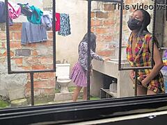 Housewives turn into hot sluts making homemade porn after laundry