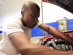 Distraught blonde handles her auto bill by connecting with bbc mechanic in unexpected way