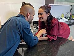 arriving very horny from work and having quick sex with girlfriend in kitchen