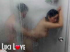 Passionate erotic sex scene with Lucixxxx in shower and outdoor settings