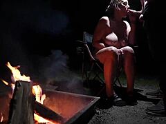 naked curvy beauty in forest sucking cock wildly!