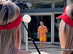 Sexy blonde teen lifeguards in bikinis form hardcore foursome group party fucking lucky patient