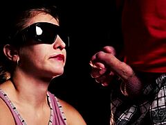 Cheating Blind Girl Plays Taste Game with Blind Friend and Cum in Mouth