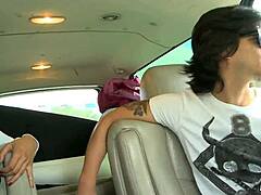 Cougar Gives Blowjob Sucking Young Dick In Back Of SUV Car