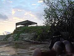 why is skinny dark skinned african hottie teasing in water?