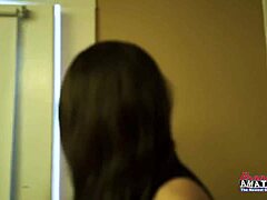 Brunette cutie emma starts with interracial footjob on cock then masturbates shaved pussy solo with dildo.