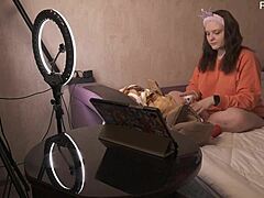 The chubby wife just ignores her husband while he's having sex in this casual exhibitionist scene.