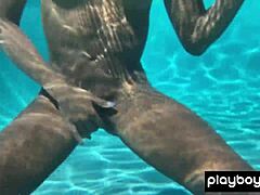 Naked Ebony Milf Ana Foxxx Fingering Her Hairy Black Pussy Outdoors Under the Water in Solo Masturbation Session
