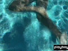 Naked Ebony Milf Ana Foxxx Fingering Her Hairy Black Pussy Outdoors Under the Water in Solo Masturbation Session