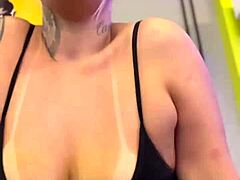 Gym neighbors stare at my wet pussy and perky tits nipples hard outside