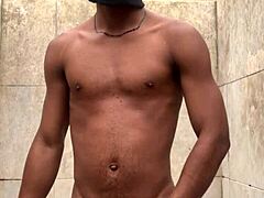 amateur shower massage strokes soapy monster cock nearly caught