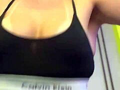 Gym neighbors stare at my wet pussy and perky tits nipples hard outside