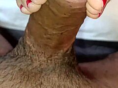 sexy pierced nipples footjob ends in creampie