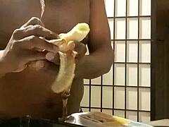 She cooks with bananas and big black cock in kitchen