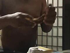 She cooks with bananas and big black cock in kitchen