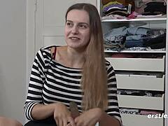 german lauren fingers shaved pussy to wild orgasm!