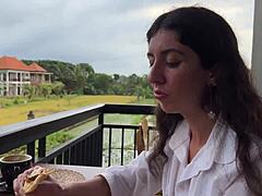 Cum-Faced Girl Swallows Load While Eating Pizza in Cafe