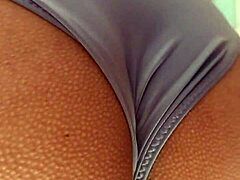 trying on my lover's shiny blue panties