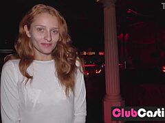 Shy redhead teases juicy pussy in lingerie for ClubCastings stripper interview POV