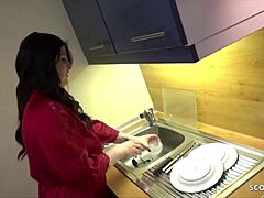 German Teen Elisa Swallows Big Cock Facial After One Night Stand Kitchen Pov