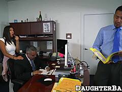 Office boss's teen sneaks hard rides on massive desk cock