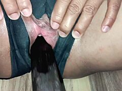 A wet blowjob ends with huge cum load filling her mouth completely.