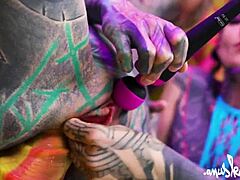 Two tattooed goth lesbians gape shaved assholes with huge anal toys to real orgasms