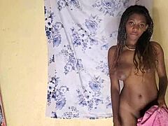 Pretty skinny girl shows off her shaved wet pussy in full hd