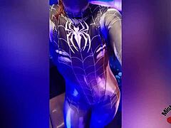 Seductive Spiderbabe Teases in Sexy Halloween Costume