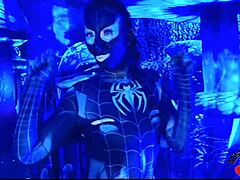 Seductive Spiderbabe Teases in Sexy Halloween Costume