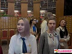 18YO Lesbians Feel Library Lust