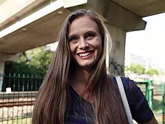 german scout hairy pussy girl rides cock to squirting orgasms at pickup casting